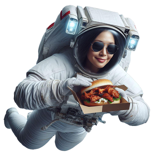 A floating astronaut in a space suit